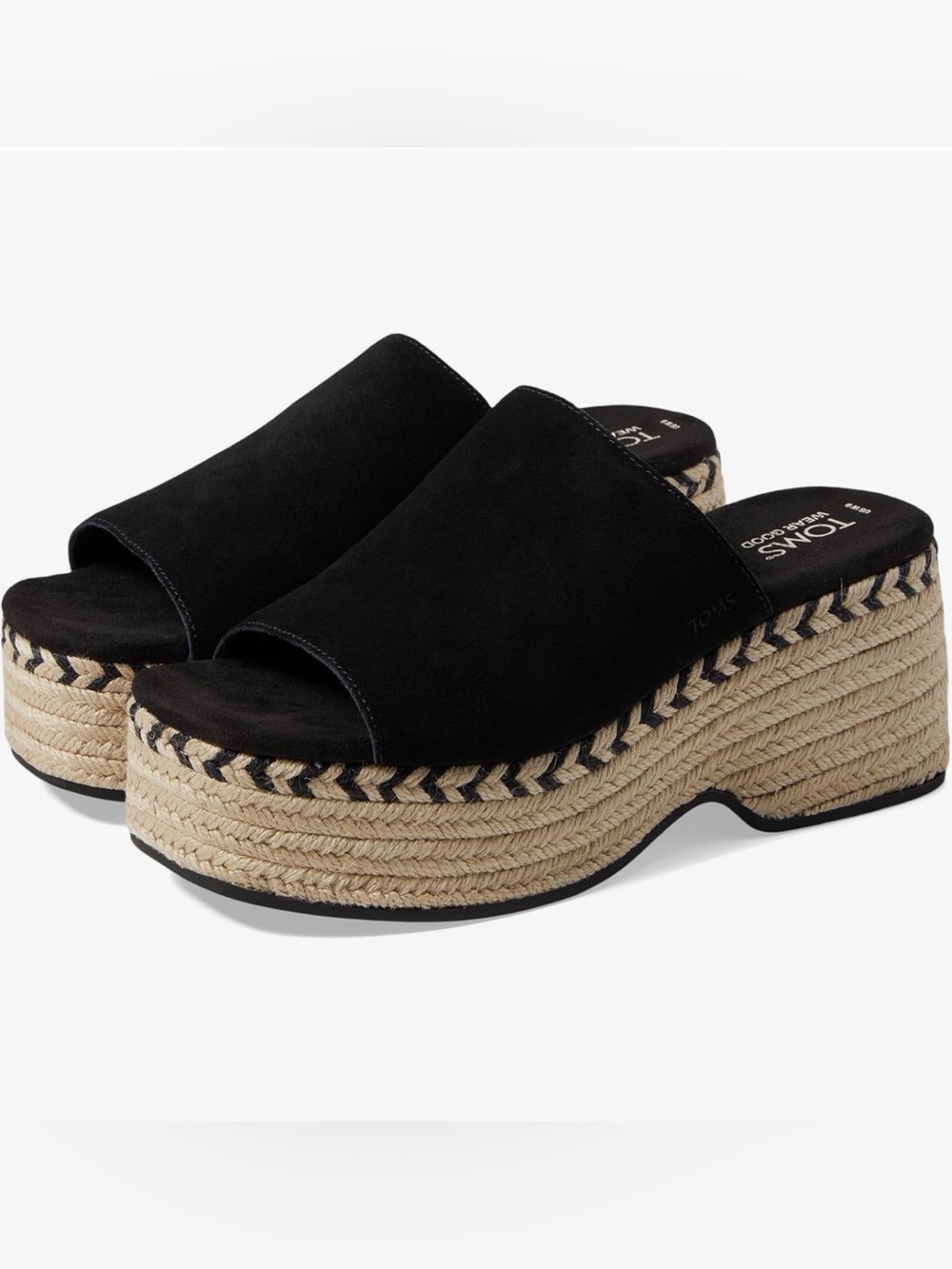 TOMS Laila suede espadrille platform mule; black; size 9; very good condition